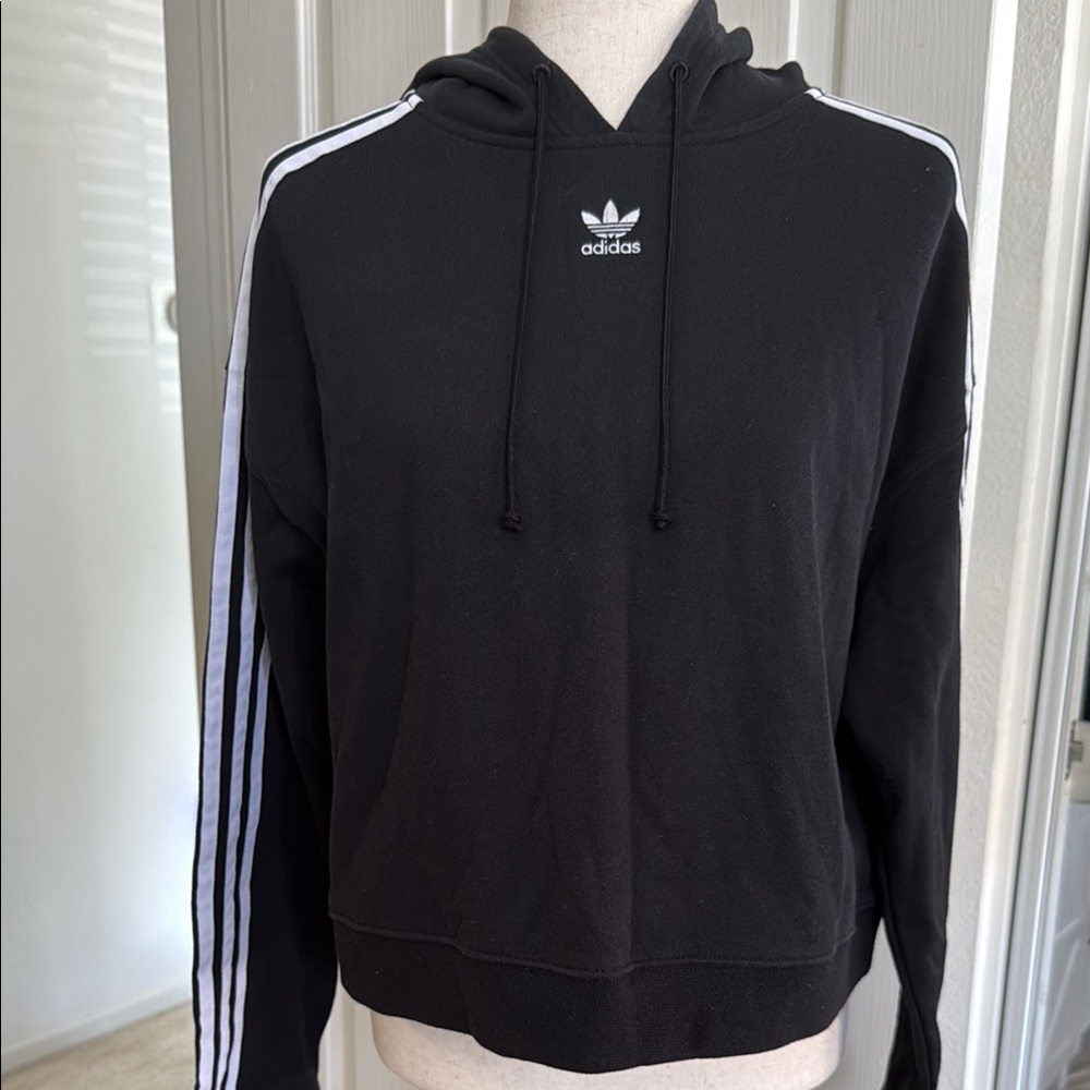 Adidas Black Cropped Hoodie with White Accents